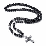 Colar Crucifixo Rosário Negro - Aço Inoxidável